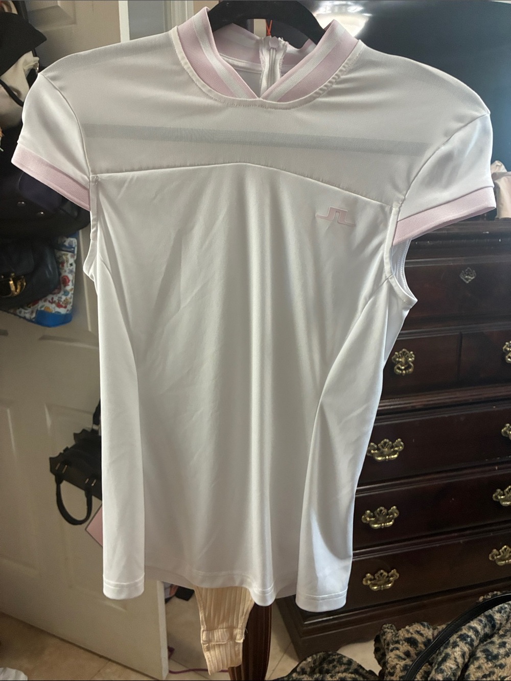 J.Lindeberg Fabiola Golf Top White Pink Mesh Back Zip Women’s S